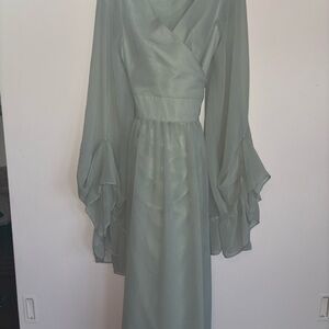 Elegant Sage Green Long Sleeve Dress